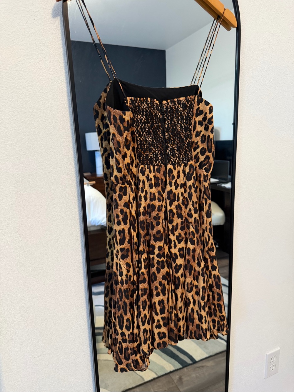 Alice + Olivia Leopard-Print Spaghetti Strap Mini Dress in Tan and Black - Picture 3 of 4